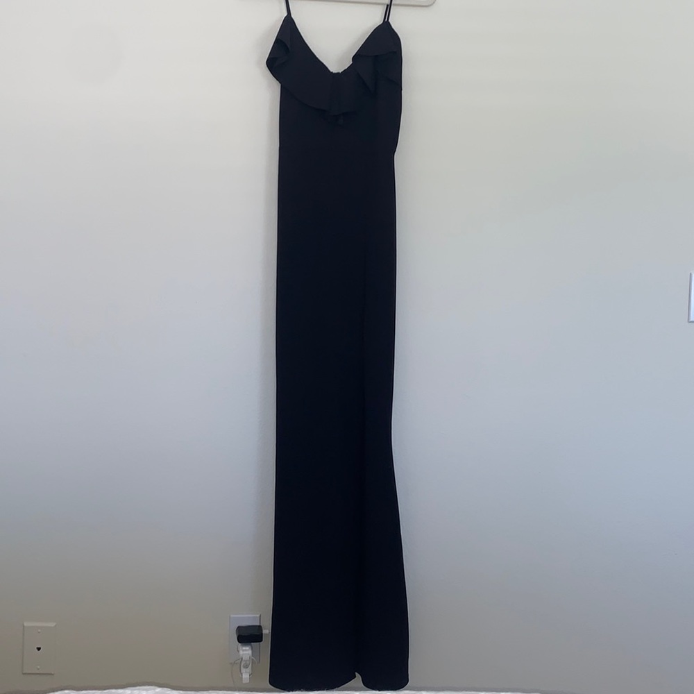 Black long slit ruffled dress